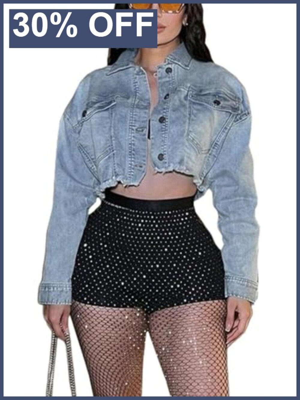 Women's Long Sleeve Cropped Button Denim Jacket